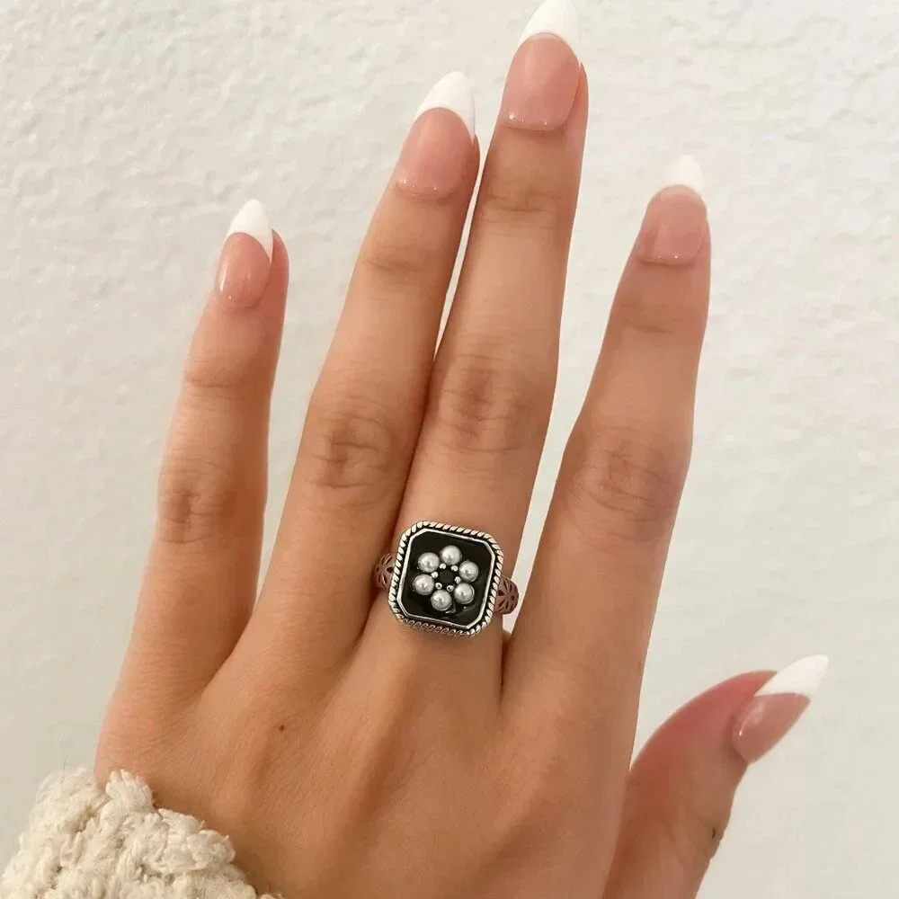 925 Sterling Silver Chunky Ring Statement Ring Pe… - image 4